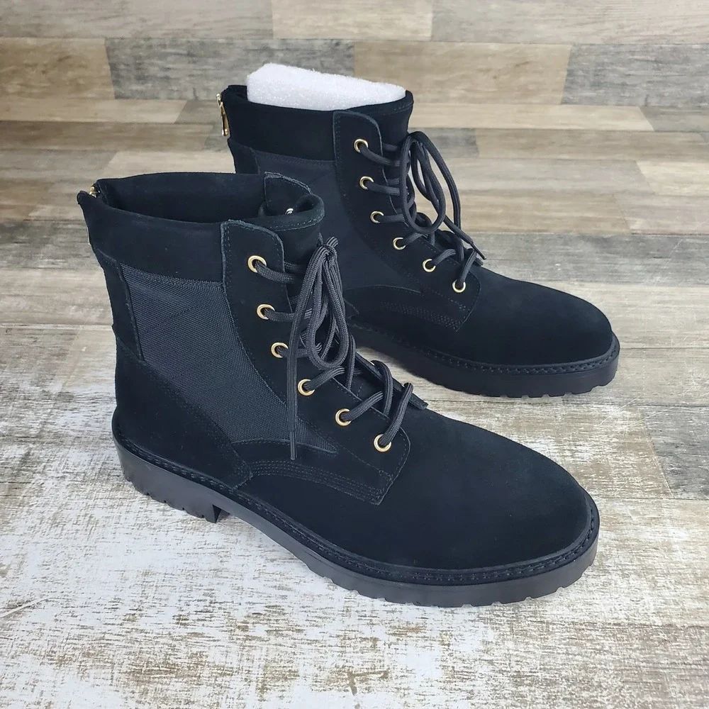 Saint Morta Legion Mens Ankle Combat Boot Sz 8 Black Suede Lace Up Back Zip